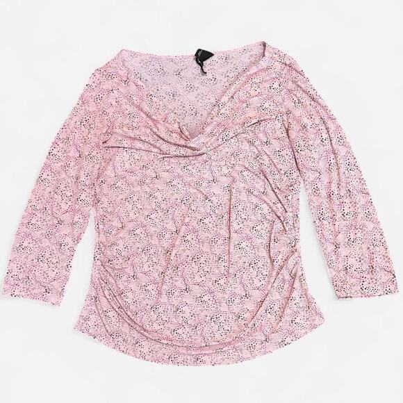 Mix It Pink & Brown Dotted Bubbly Pattern Cowl Neck Ruched Form Fitting Top XL - Picture 6 of 8